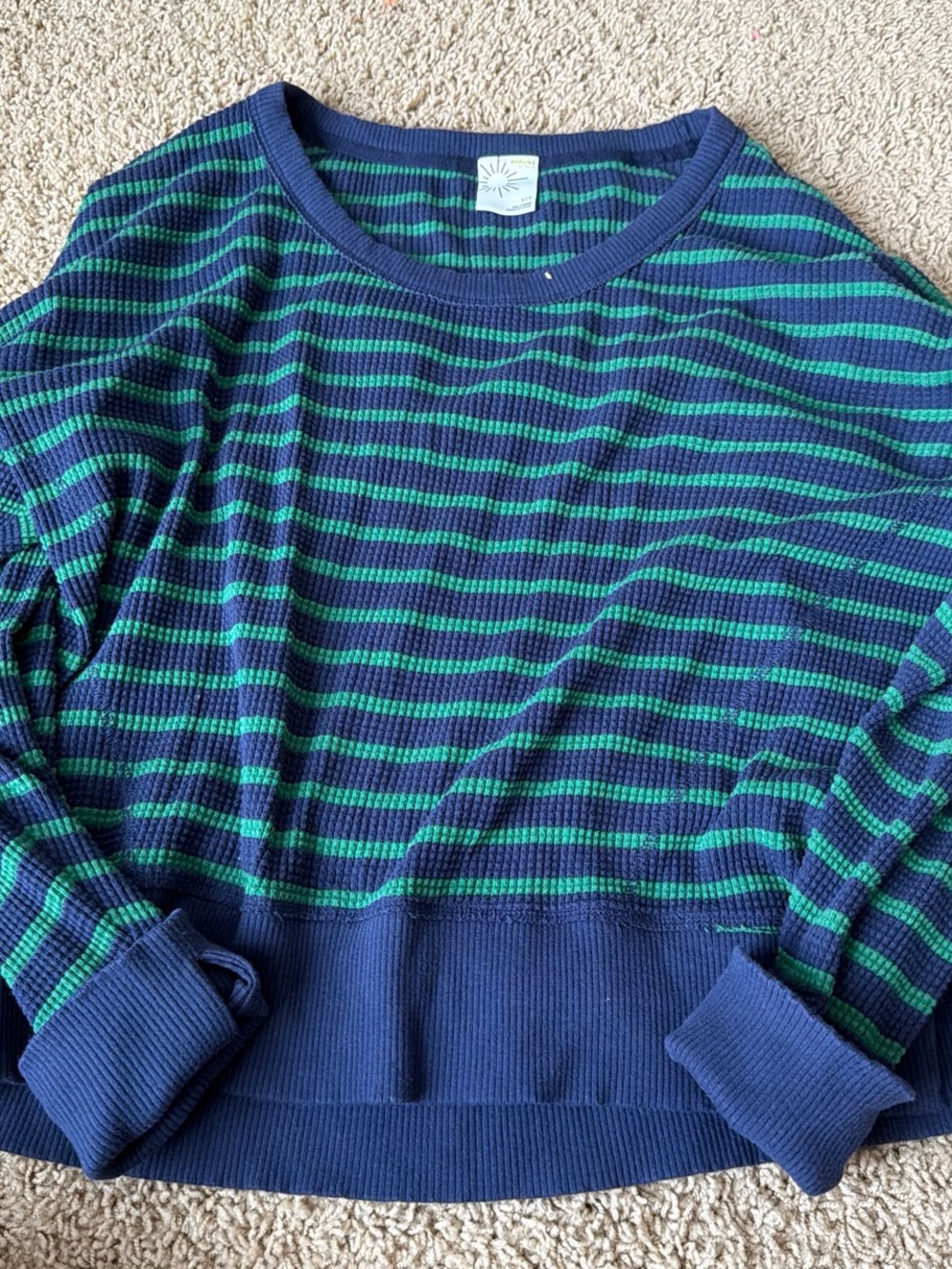 aerie Navy and Green Striped Long Sleeve Sweater